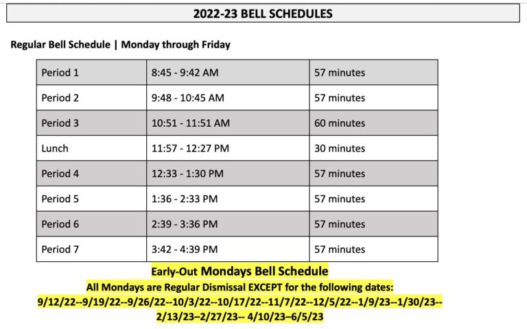 2022-2023 Bell Schedule and Holidays | UCHS PTSA