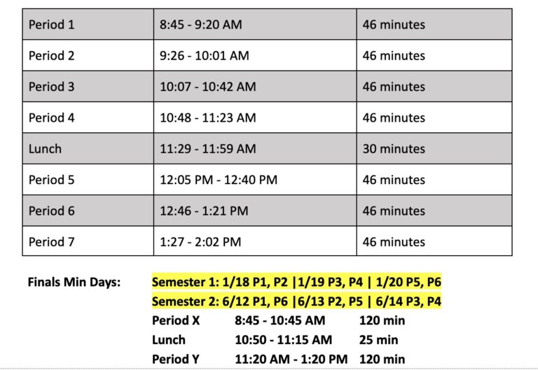 2022-2023 Bell Schedule and Holidays | UCHS PTSA